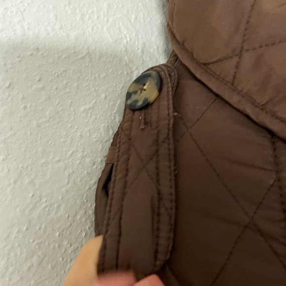 LILLY PULITZER Brown Quilted Lined Jacket Coat Printed Flip cuffs - Picture 3 of 6